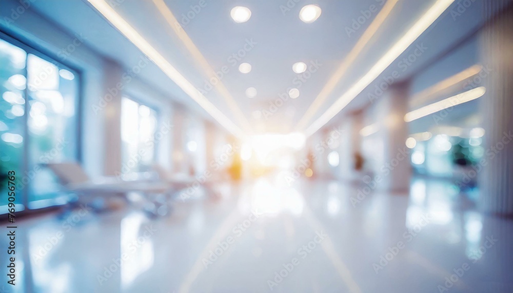 Soothing Serenity: Abstract Blurred Background with White Light Bokeh in Hospital
