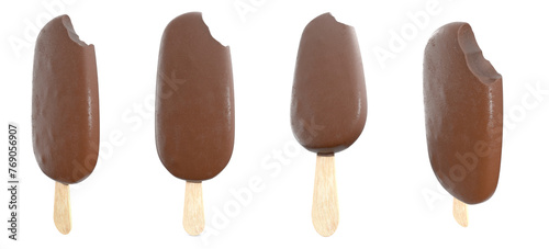 chocolate popsicle bitten with a wooden stick on the set