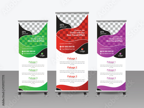 Modern Travel business agency vacation roll up banner design,ollup pullup retractable signage banner design vector template.