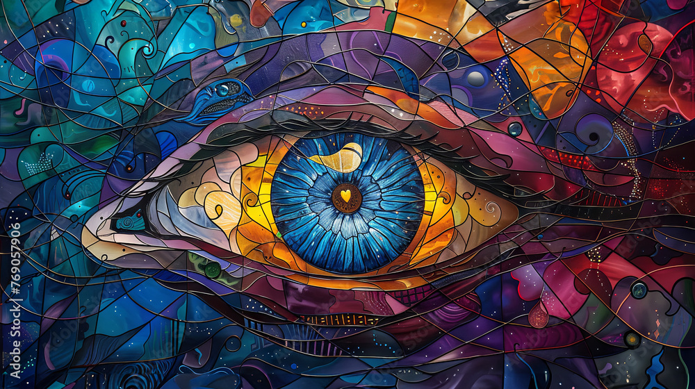 A close-up of a human eye portrayed in a colorful mosaic art style, depicting intricate patterns and vivid hues. A close-up of a human eye portrayed in a colorful mosaic art style, depicting intricate patterns and vivid hues.