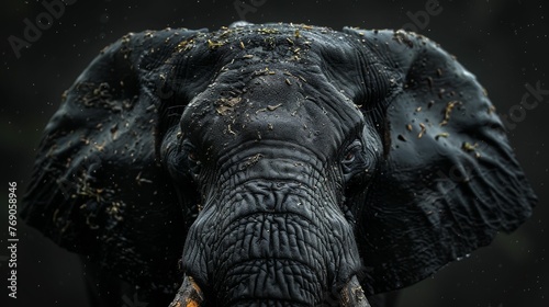 A close up of an elephant's face with dirt on it