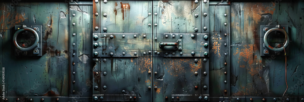 Lock and Legacy: An Old, Rusty Door Bearing the Marks of Time, Guarding Secrets with Its Heavy Bolt and Rivets