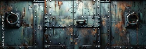 Wallpaper Mural Lock and Legacy: An Old, Rusty Door Bearing the Marks of Time, Guarding Secrets with Its Heavy Bolt and Rivets Torontodigital.ca