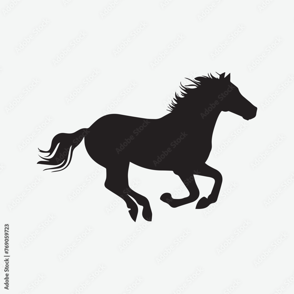 Running Walking Standing horse black silhouette Vector illustration