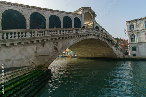 The famous Rialto bridge over the Canal Grande on a sunny winter day, Venice, Veneto, Italy