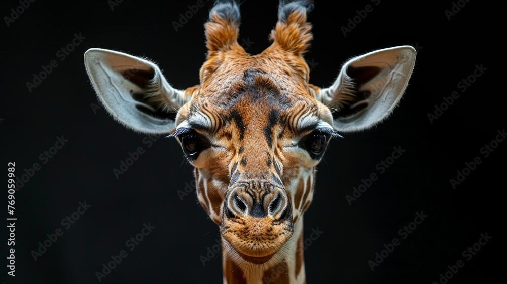 A giraffe with its head turned to the side