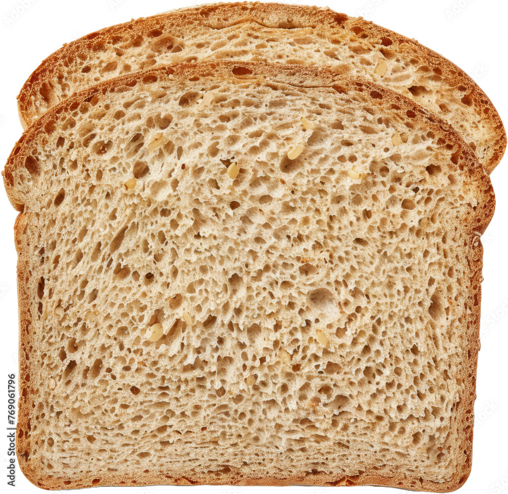 Sliced multigrain bread with seeds, cut out transparent