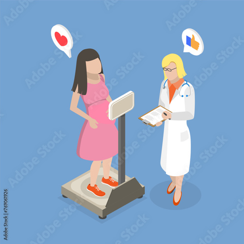 3D Isometric Flat Vector Illustration of Pregnancy Appointment In Clinic, Pregnancy and Maternity Healthcare