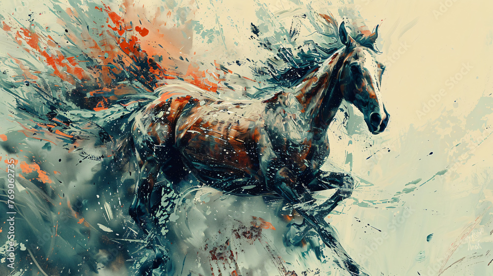 abstract painting of a horse, picture, vector, illustration, art, model, style, glamour, design, drawing, paint, painting, color, oil, texture, grunge, artistic, textured, abstract, horse, animal