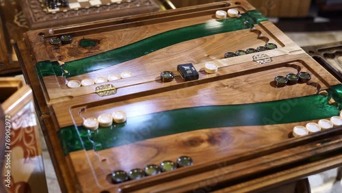 wooden board game backgammon in a store photo
