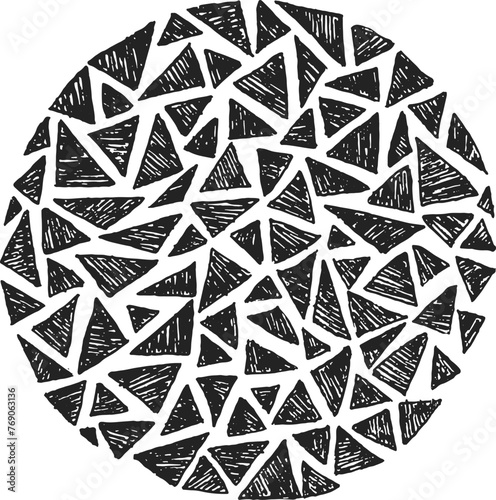 Triangles texture. Texture on grunge style. Halftone ink drawing. Vector illustration isolated on white background.