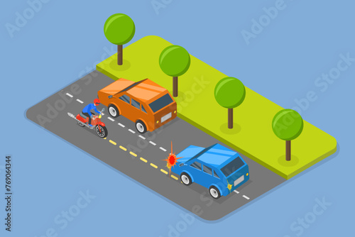 3D Isometric Flat Vector Illustration of Motorcycle Accident  Bike Riding Rules and Road Safity