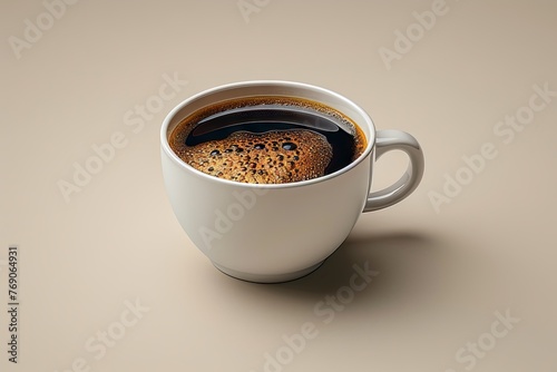 a cup full of coffee on a white surface, in the style of aerial photography, cinquecento. Generative AI photo