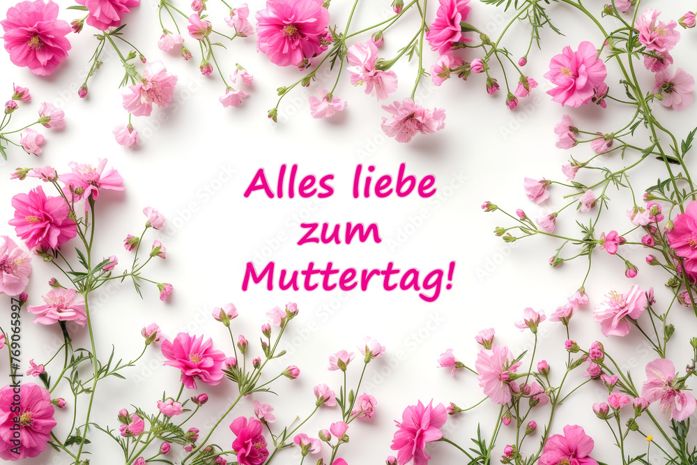 Mother’s Day greeting in German  with spring flowers.
