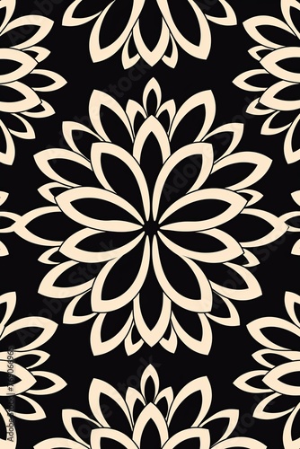 simple black flower pattern  lino cut  hand drawn  fine art  line art  repetitive  flat vector art