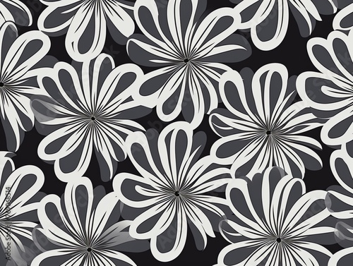 simple gray flower pattern  lino cut  hand drawn  fine art  line art  repetitive  flat vector art