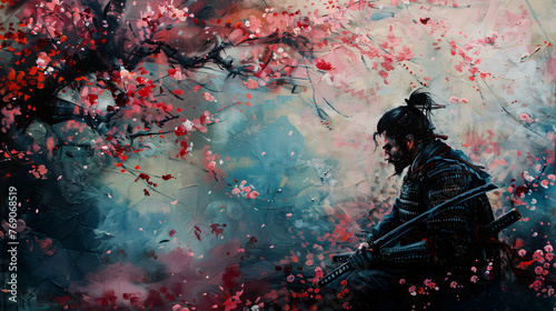 abstract painting of a samurai, picture, vector, illustration, art, model, style, glamour, design, drawing, paint, painting, color, oil, texture, grunge, artistic, textured, abstract, statue