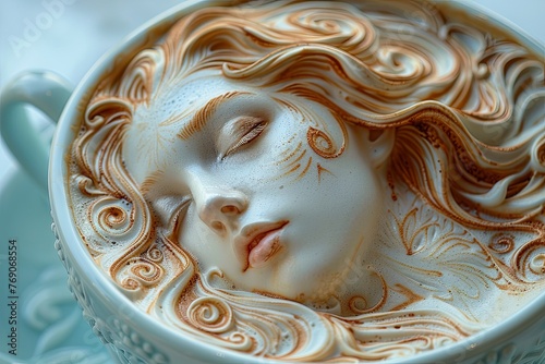 full size coffee latte art image, in the style of soft-focus, romantic emotivit. Generative AI