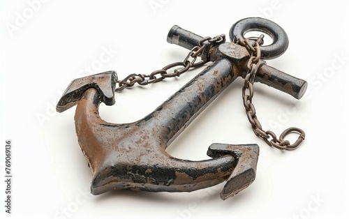 Anchor With Chain Wrapped Around It Isolated on White Background.