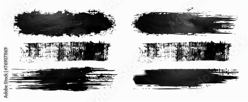 Set of black grunge brush strokes, horizontal lines isolated on white background