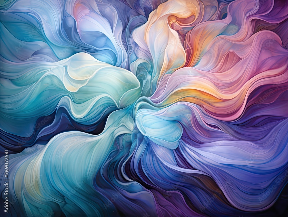 currents of translucent hues snaking through space, intertwining like metallic swirls in a cosmic dance. These vibrant ribbons of color, tinged with iridescence, 
