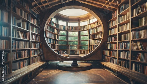 Circular Wisdom: Round Bookshelf Gracing the Public Library