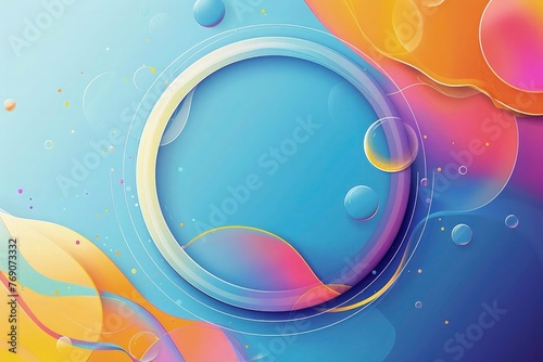 Gradient glassmorphism Colorful background with a transparent circle in the center, simple design, simple lines, flat colors, colorful bubbles, in the style of cartoon animation, circular shape,
