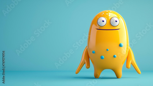Cute and friendly 3D cartoon character. This funny yellow creature is sure to make you smile. photo