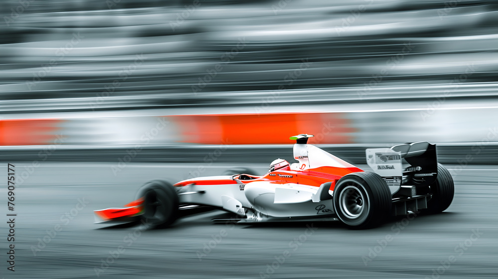 f1 sport car on the circuit with motion blur