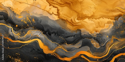 a painting of a yellow and black background