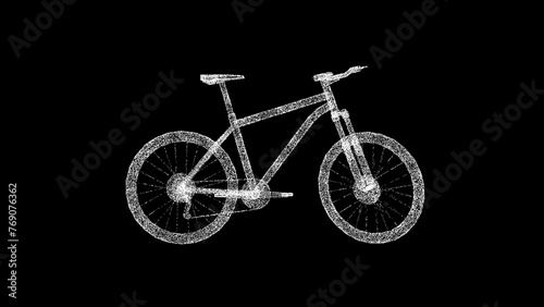 3D Bicycle on black background. Sports concept. Sport Bike. Business advertising backdrop. For title, text, presentation. 3d animation photo