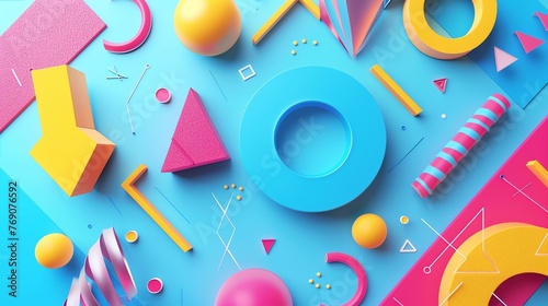 3D rendering of geometric shapes with bright colors. The image has a clean and modern look, with simple shapes and bright colors.