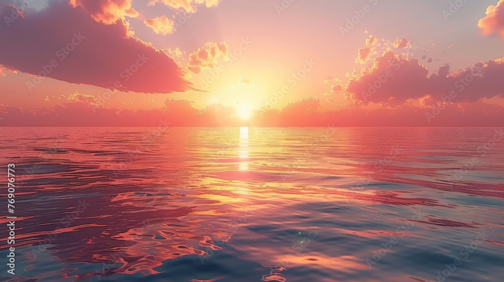 Glow: A sunset over a calm ocean - obrazy, fototapety, plakaty 