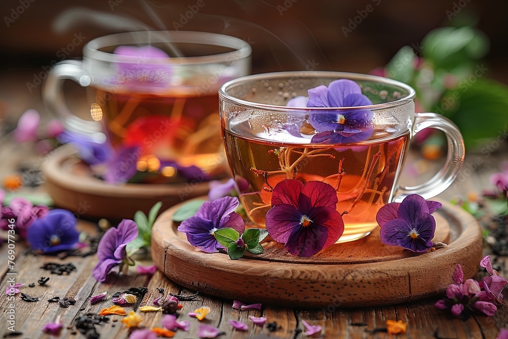 the health benefits of tea, in the style of naturalistic proportions, violet and amber, violet and brown. Generative AI the health benefits of tea, in the style of naturalistic proportions, violet and amber, violet and brown. Generative AI