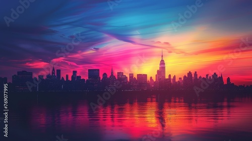 Skyline: A city's silhouette against a colorful sunset