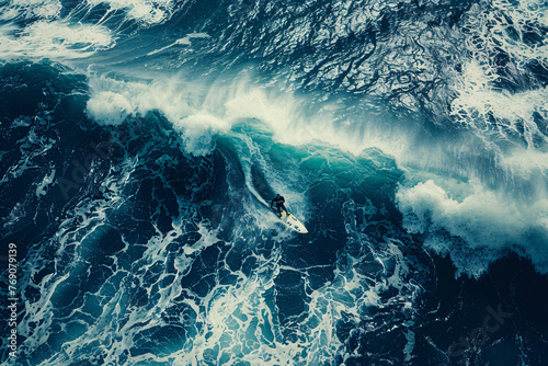 Man surfing on the big ocean waves