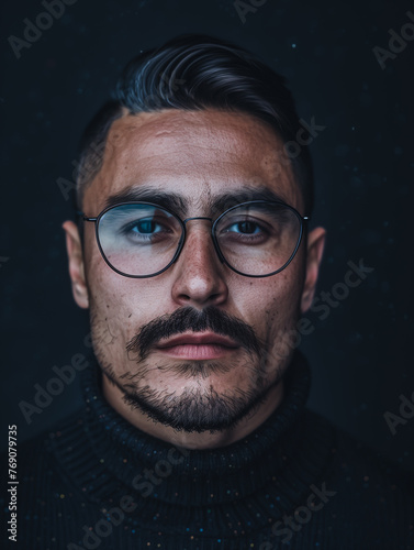 Close-up Portrait of a Handsome Man with Stylish Glasses