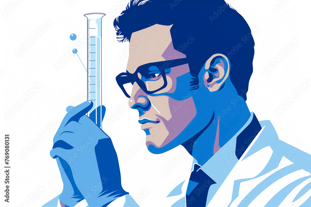 Scientist Examining Test Tube with Blue Liquid Scientist Examining Test Tube with Blue Liquid