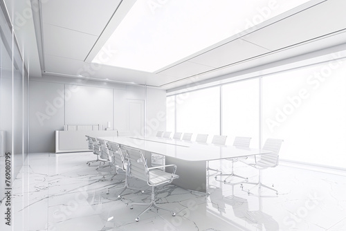 White interior of empty modern conference room with big table
