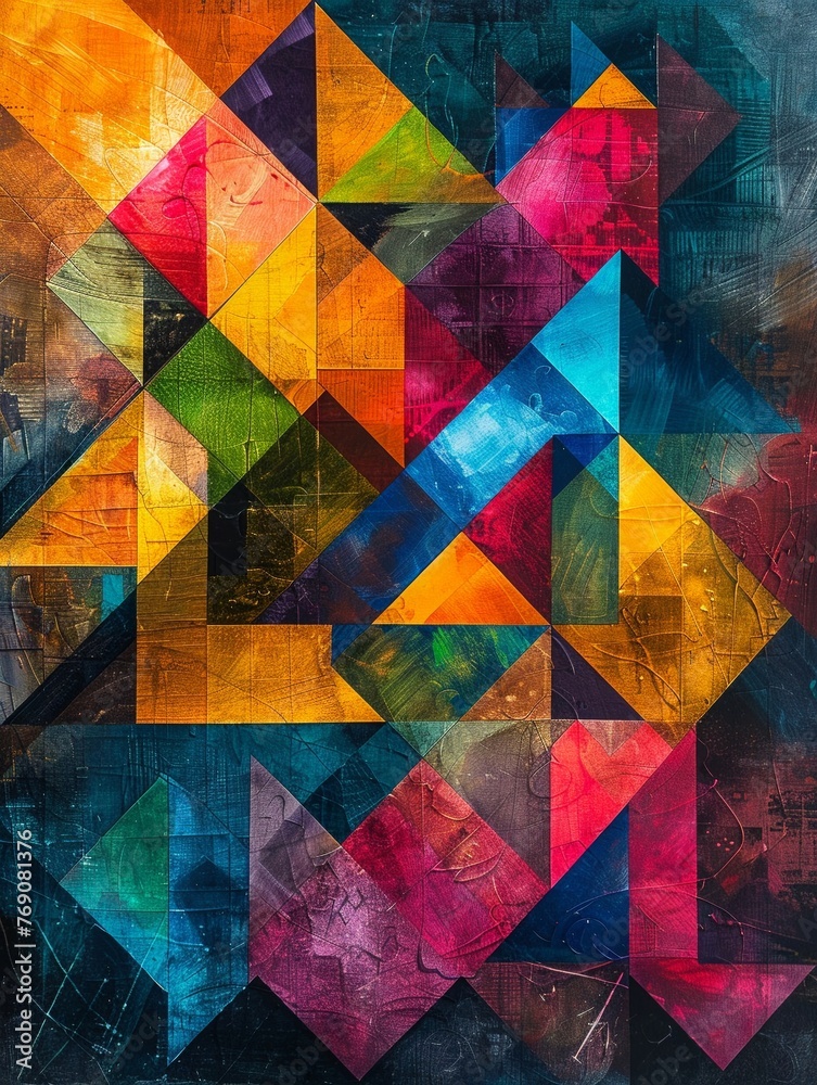 Craft a visually captivating design using vibrant colors and dynamic geometric shapes to evoke a sense of exploration and understanding. Craft a visually captivating design using vibrant colors and dynamic geometric shapes to evoke a sense of exploration and understanding.
