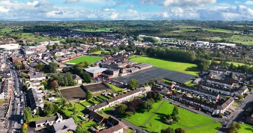 Aerial video of Ballyclare Secondary School County Antrim Northern Ireland photo