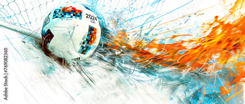 EM 2024 Soccer Football Fever Abstract Artistic Explosion with Ball Wallpaper Poster brainstorming Card Magazine