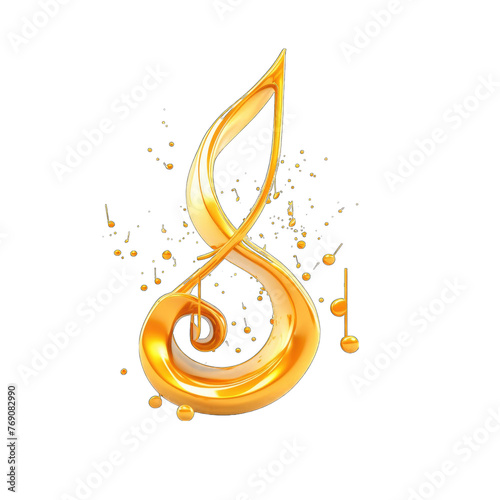 3D Music Note on white background . Silver 3D treble key isolated on transparent background  music symbol
