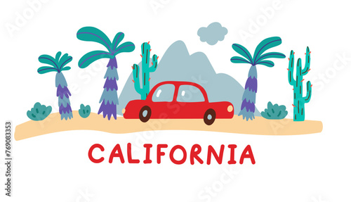 Car on the road. Vector flat illustration