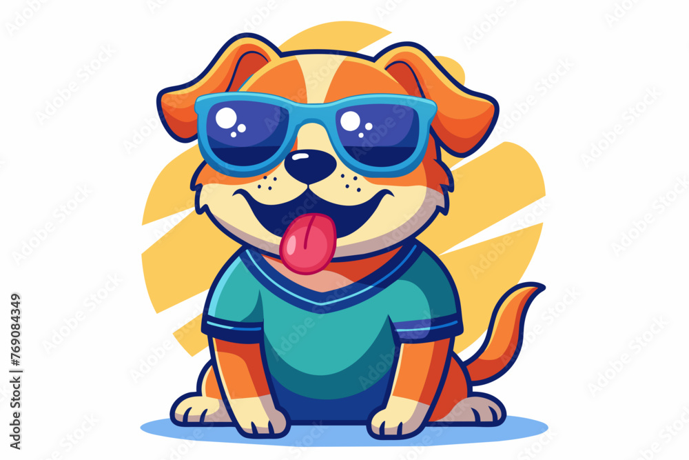 A playful and adorable vector illustration of a Dog wearing oversized sunglasses and a cool t-shirt
