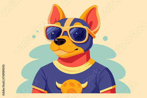 A playful and adorable vector illustration of a Dog wearing oversized sunglasses and a cool t-shirt