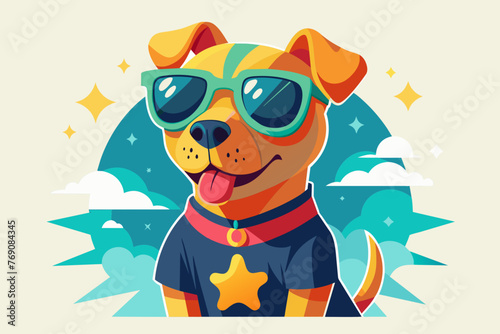 A playful and adorable vector illustration of a Dog wearing oversized sunglasses and a cool t-shirt