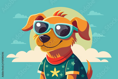 A playful and adorable vector illustration of a Dog wearing oversized sunglasses and a cool t-shirt