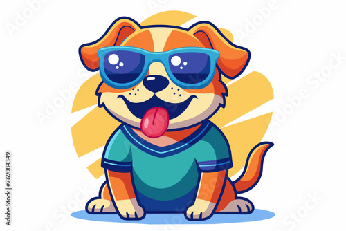 A playful and adorable vector illustration of a Dog wearing oversized sunglasses and a cool t-shirt © AL