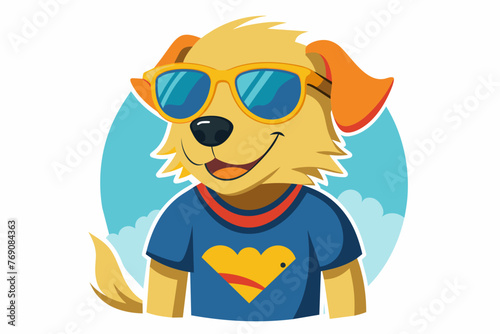 A playful and adorable vector illustration of a Dog wearing oversized sunglasses and a cool t-shirt